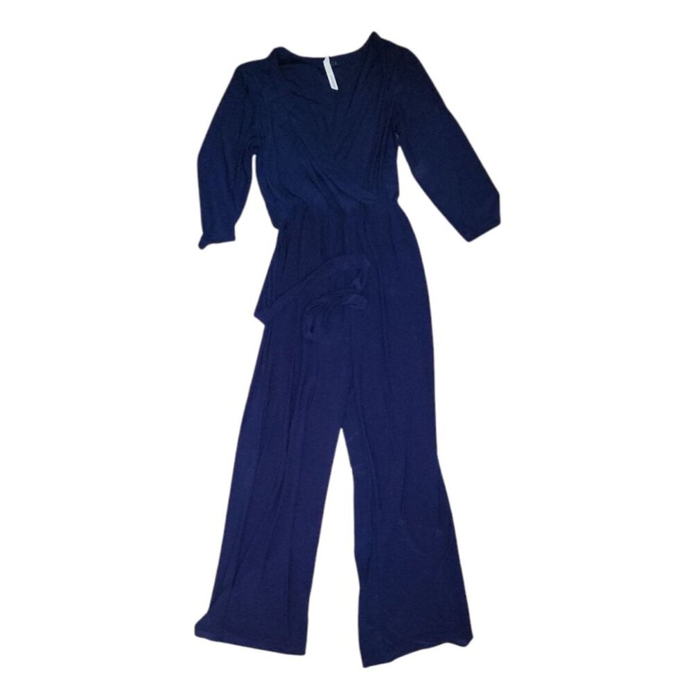 NY Collection‎ Jumpsuit Womens Size XLP XL Petite Solid All Blue Belted Pull On